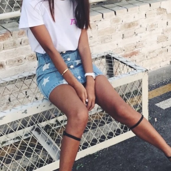 IN STOCK Star Print Denim Mini skirt - Picture 2 of 7